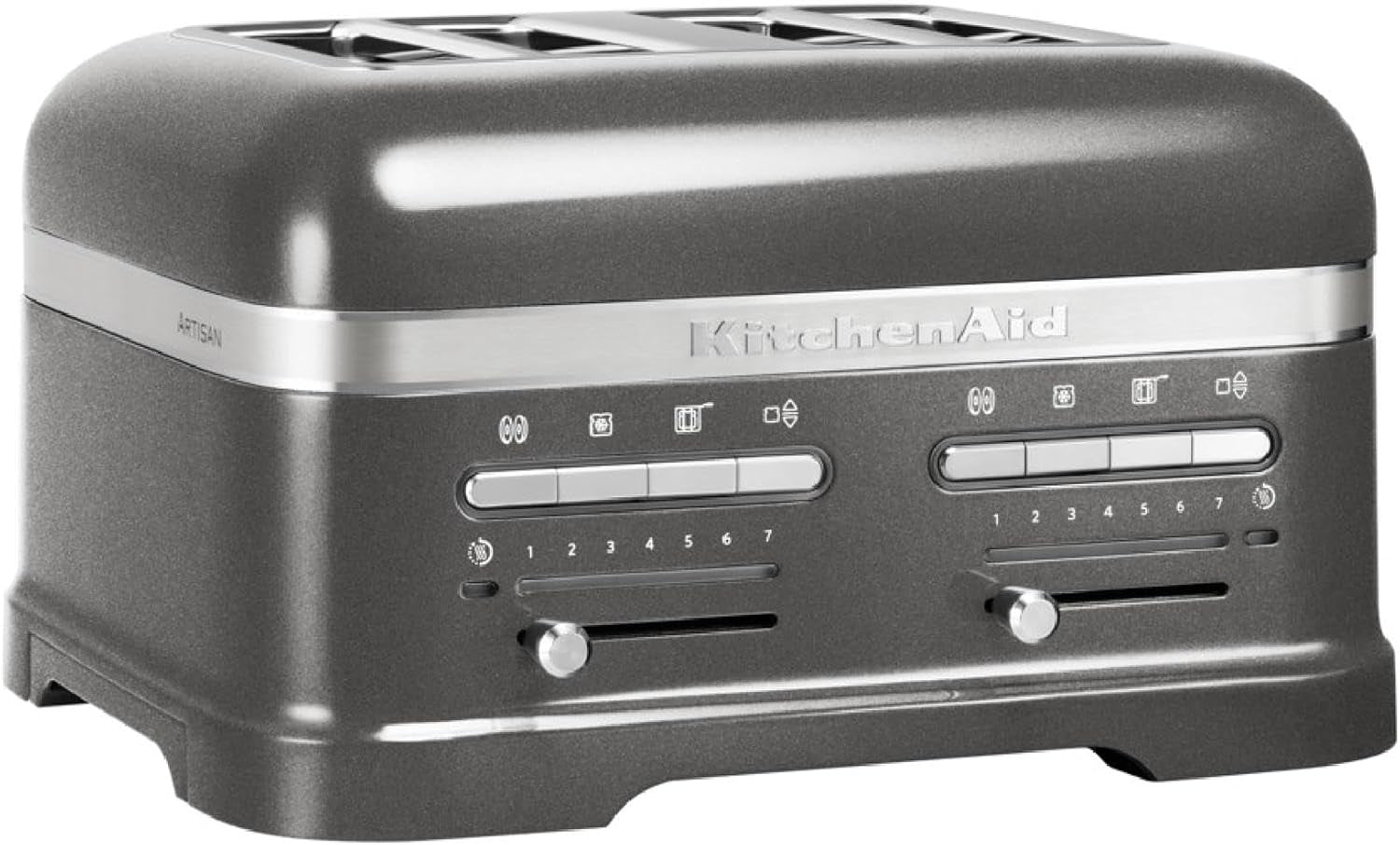 Kitchenaid Toaster Für 4 Scheiben Mit Sandwich-Zange - Artisan - Retro Toast Machine - Verschiedene Funktionen Und Bräunungsstufen - Medallion Silber