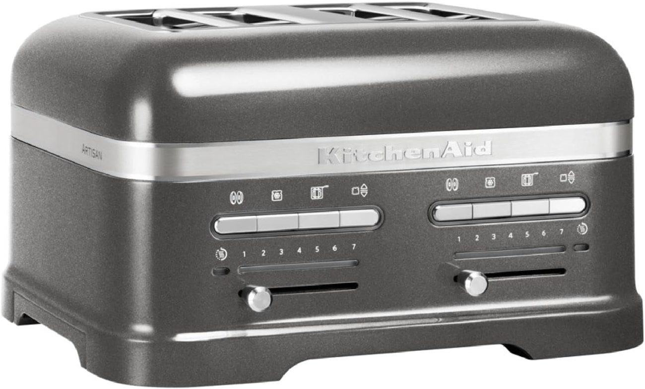 Kitchenaid Toaster Für 4 Scheiben Mit Sandwich-Zange - Artisan - Retro Toast Machine - Verschiedene Funktionen Und Bräunungsstufen - Medallion Silber
