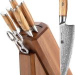 XINZUO 8-Teilig Messerblock Sets-73 Schichten Damastpulverstahl Profi Küche Kochmesser Set -Olivenholz Griff -Mit Akazienholz Messerblock, Multifunktions Küchenschere Und Diamant Wetzstahl