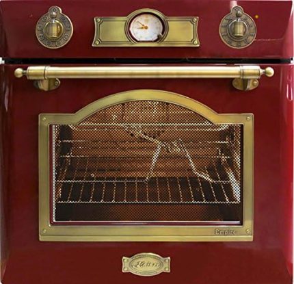 Kaiser Empire EH 6355 Rot Exklusiver Nostalgie Backofen 60 Cm Autark • Selbstreinigender Elektrobackofen 67L • Einbau-Backofen Mit Drehspieß, Heißluft, Grill • Retro Design Mit Modern Technologie