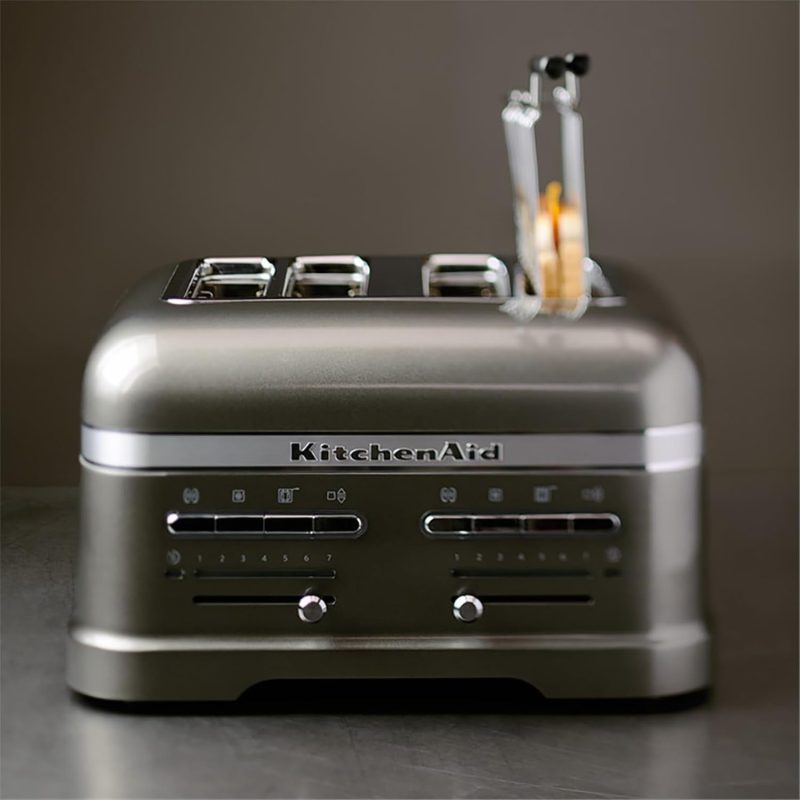 Kitchenaid Toaster Für 4 Scheiben Mit Sandwich-Zange - Artisan - Retro Toast Machine - Verschiedene Funktionen Und Bräunungsstufen - Medallion Silber