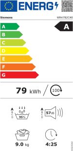Siemens WR47B2C40 Iq700 Wärmepumpen-Trockner, 9 Kg, Selbstreinigender Kondensator, Autodry, Kurzprogramm 40', Nachlegefunktion, Reversierende Trommel, Halbe Beladung, Led-Display, Touch Control