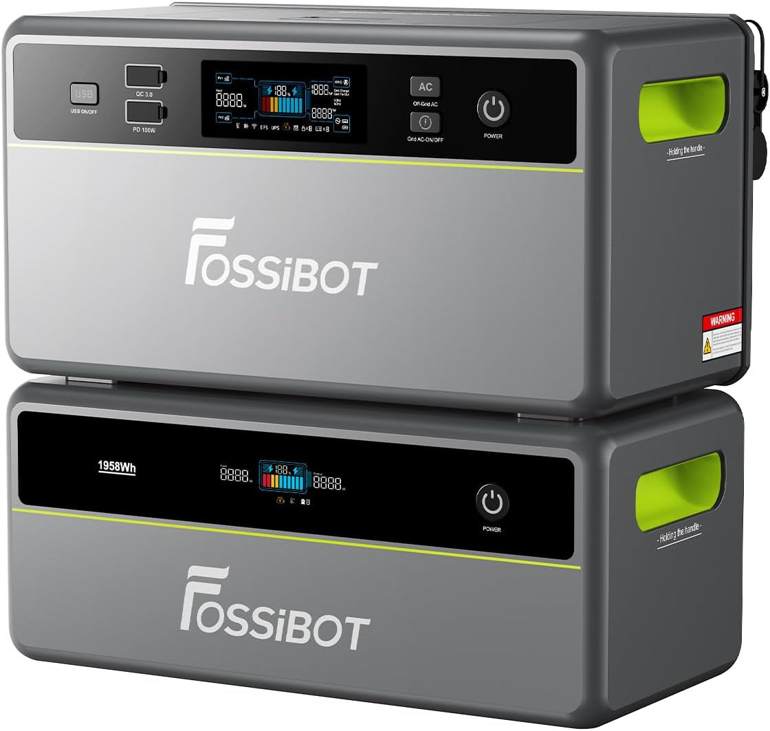 Fossibot FBP1200 Balkonkraftwerk Mit Speicher All-In-One, 1,98Kwh LFP Akku, MPPT 2000W Solareingang, 1200W AC, Mikroinverter, 6500 Ladezyklen, 125 Erweiterbarer Stromspeicher Powerstation, Plug&Play