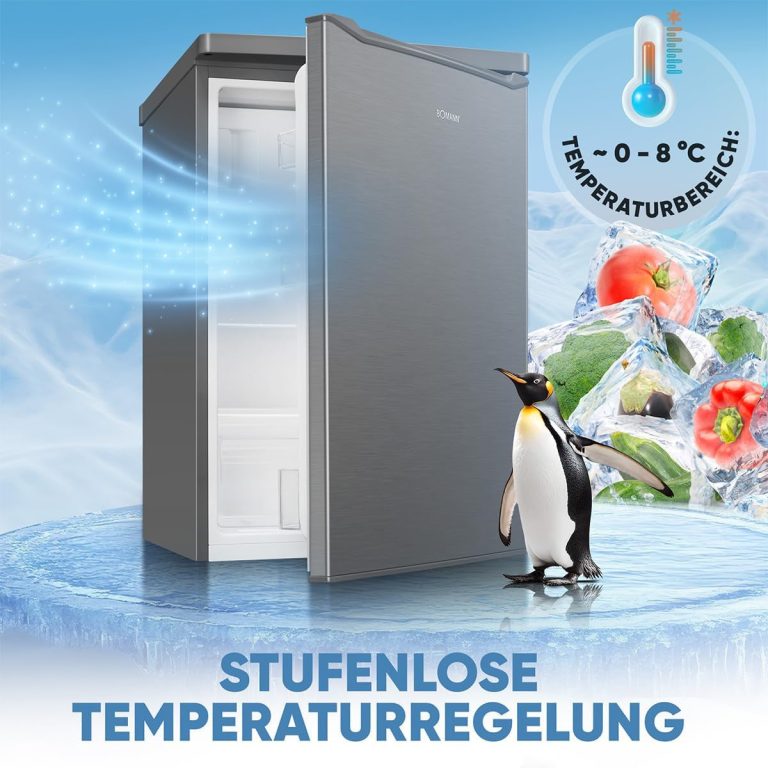 Bomann® Kühlschrank Mit Gefrierfach | 109 Liter | Energieeffizient, Leise & Kompakt | 2 Ablagen, Obst- & Gemüsefach | 4-Sterne-Gefrierfach | Türanschlag Wechselbar | KS 7251 Inox