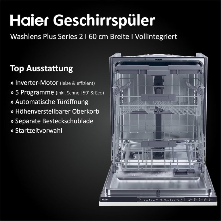 Haier Washlens plus Series 2 Einbau-Geschirrspüler 60 Cm I Vollintegrierte Spülmaschine I 14 Maßgedecke I 3. Korb Für Besteck I Autodoor I Aquastop I XI 4B2E1B-84