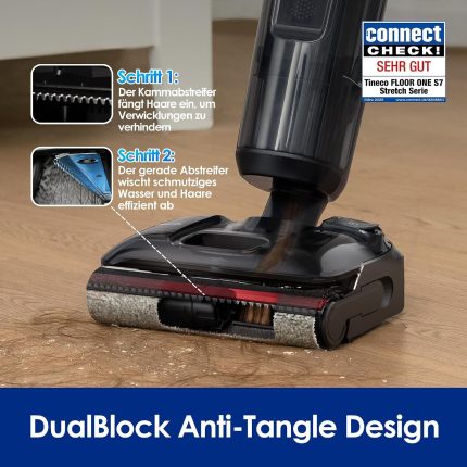 Tineco Floor ONE S7 Stretch Ultra Nass Trockensauger, 21000 Pa Saugkraft 180° Lay-Flat, 5 Min 85°C Flashdry, 50 Min Laufzeit, Dualblock Anti-Tangle, Beide Kantenreinigen, Für Hartböden & Werkstatt