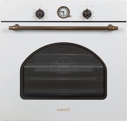 CATA MRA7108WH Einbaubackofen Elektro in Rustikalem Weiß Energieklasse a 7 Funktionen Und Mechanisches Garprogramm Umluftofen Mit 5 Höhenstufen Und 60 L Fassungsvermögen