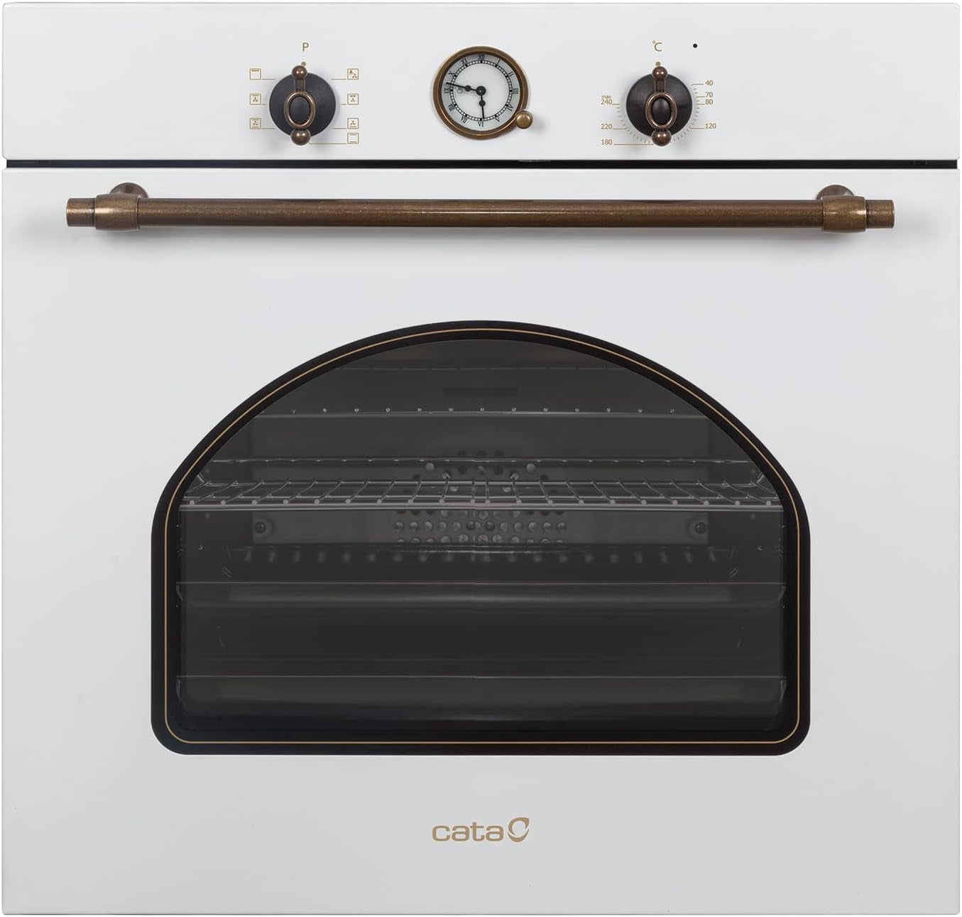 CATA MRA7108WH Einbaubackofen Elektro in Rustikalem Weiß Energieklasse a 7 Funktionen Und Mechanisches Garprogramm Umluftofen Mit 5 Höhenstufen Und 60 L Fassungsvermögen