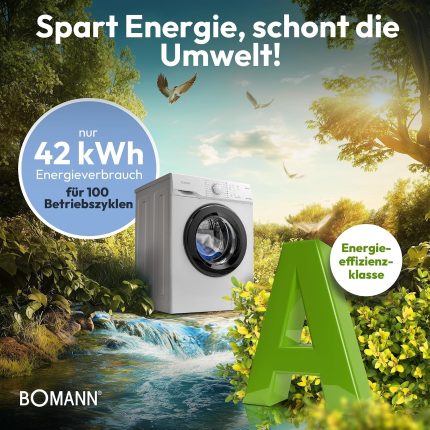 Bomann® Waschmaschine 6Kg | Max. 1000 U/Min. | 5 Jahre Motor-Garantie | Bürstenloser Dc-Motor: Effizient, Leise Und Langlebig | Temperatur Bis Zu 90°C | 16 Programme | Washing Machine | WA 7161