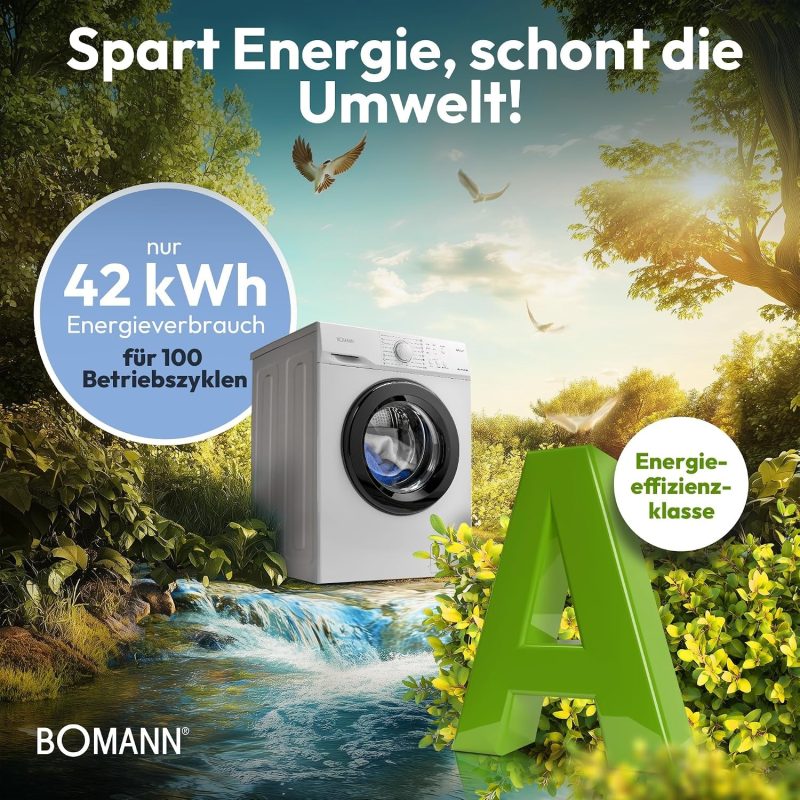 Bomann® Waschmaschine 6Kg | Max. 1000 U/Min. | 5 Jahre Motor-Garantie | Bürstenloser Dc-Motor: Effizient, Leise Und Langlebig | Temperatur Bis Zu 90°C | 16 Programme | Washing Machine | WA 7161