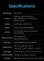 Waypondev BY53 Intel Alder Lake N150 Mini Computer, Windows 11 Pro Mini PC, LPDDR5 RAM, Supports Dual 4K Display, Wifi5/Bt5 Gbe for Office Home Theater Gaming (12GB RAM + 256G SSD)