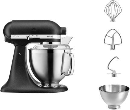 KitchenAid Artisan 5KSM185PS Küchenmaschine | 4,8L + 3L Schüssel | Edelstahl-Zubehör | 300W
