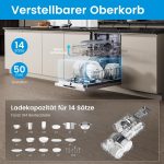 Midea SV 5.14K14C Geschirrspüler Vollintegriert 60Cm, 14 Maßgedecke, Spülmaschine Unterbaufähig Mit WIFI, 8 Programme, 44 Db, Automatische Türöffnung, 0-24H Startverzögerung, Silber