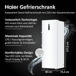 Haier Gefrierschrank Mit Abtauautomatik Und Eiswürfelbereiter I Instaswitch H4F272WDH1 I Total No Frost Tiefkühlschrank, 276 L Kapazität I Eisschrank Auch Als Kühlschrank Nutzbar I Freezer Mit Wi-Fi