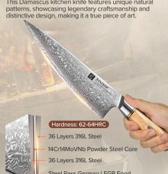 XINZUO 8-Teilig Messerblock Sets-73 Schichten Damastpulverstahl Profi Küche Kochmesser Set -Olivenholz Griff -Mit Akazienholz Messerblock, Multifunktions Küchenschere Und Diamant Wetzstahl