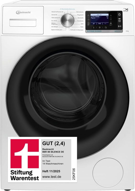 Bauknecht B6R 08E SILENCE DE Waschmaschine / 10Kg / Frontlader/Supreme Silence/Eek A-20% / 1400 Upm/Zen-Motor/Besonders Leise Waschmaschine/Steam 3.0-3 Kraftvolle Dampftechnologien