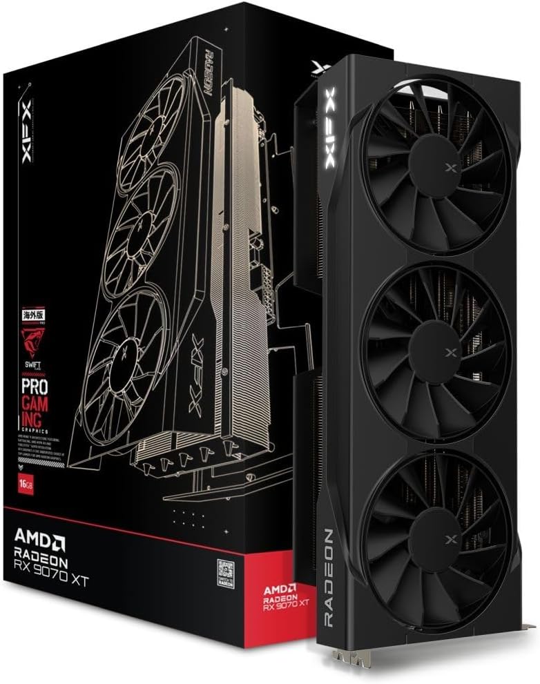 61E-Ds-mCbL._AC_SL1500 XFX Speedster SWFT AMD Radeon RX 9070 XT Black Triple Fan | RX-97TSWF3B9 | 16GB GDDR6 | RDNA 4 | 1440p & 4K Gaming – Bild 1