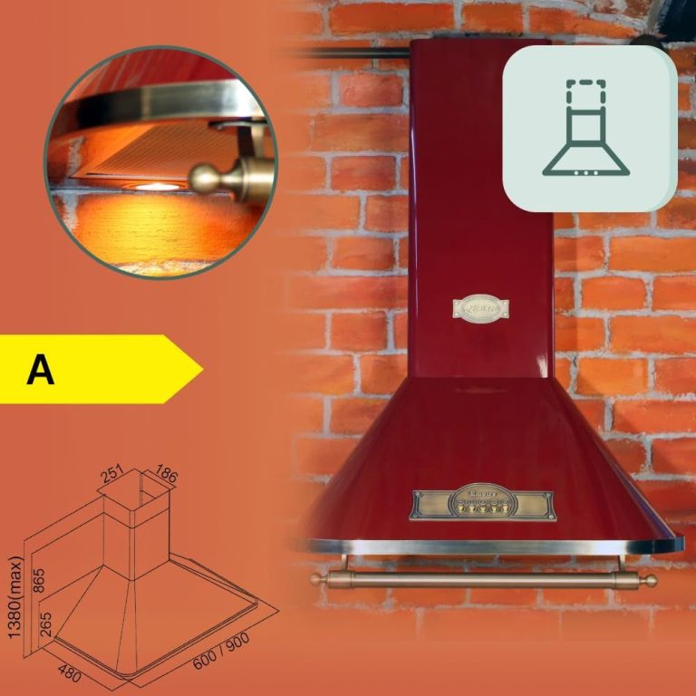 Kaiser Empire a 6315 Rotemeco Exklusive Designer Retro Dunstabzugshaube 60 Cm Bordeaux • Kamin Wandhaube Energieklasse a • Abzugshaube Abluft/Umluft • 910M³/H Wandmontage Haube Inkl. Aktivkohlefilter
