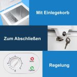 Tronitechnik® Gefriertruhe Kühltruhe BORGAR PRO Mit 2In1 Gefrier- Und Kühlfunktion | 160 Liter, 184Kwh/Jahr, 85Cm Hoch, Geringe Lautstärke | Led-Licht | Rollen | Kindersicherung Durch Schloss | Weiß