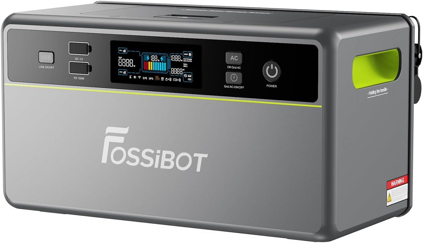 Fossibot FBP1200 Balkonkraftwerk Mit Speicher All-In-One, 1,98Kwh LFP Akku, MPPT 2000W Solareingang, 1200W AC, Mikroinverter, 6500 Ladezyklen, 125 Erweiterbarer Stromspeicher Powerstation, Plug&Play