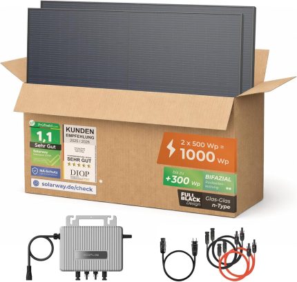 Solarway 1000Wp Balkonkraftwerk – 800W EcoFlow Stream Wechselrichter & 500W Bifaziale Solarmodule