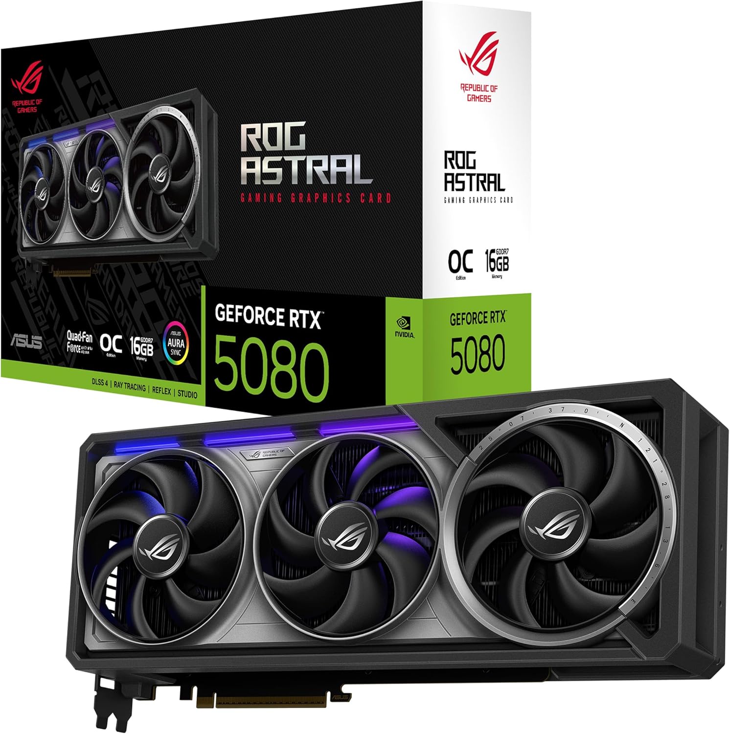 81Wcw8qLt3L._AC_SL1500 ASUS ROG Astral GeForce RTX 5080 OC Edition | 16GB GDDR7 | 90YV0LV0-M0NA00 | PCIe 5.0 | Quad-Fan 3.8-Slot – Bild 1