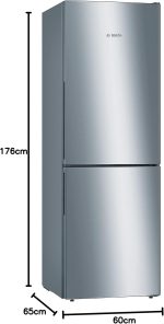 Bosch KGV33VLEAS Kühlschrank, Gefrierschrank, Niedrig, Freistehend, 288 L – Kalt Gebrüht – L 60 Cm X H 176 Cm – Edelstahl