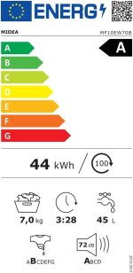 Midea MF10EW70B Waschmaschine / 7Kg / 1400 U/Min/Eek A/Inverter Quattro Motor/Dampffunktion/Grosse Trommel/Nachlegefunktion/Kindersicherung/Aquastop, Weiß