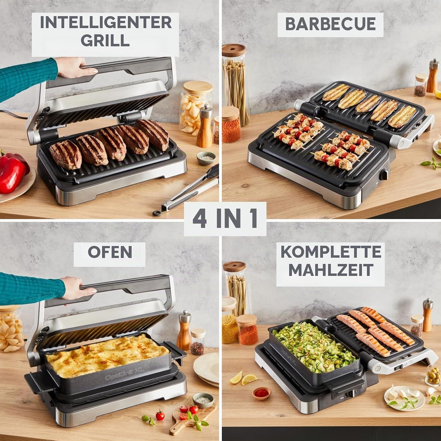 Moulinex Optigrill 4In1 XL, Elektrogrill, Grill Und Ofen in Einem Gerät, Volle Mahlzeit, Kapazität 6-8 Personen, Kochanzeige, 12 Automatische Programme, Antihaftplatten, GI784D