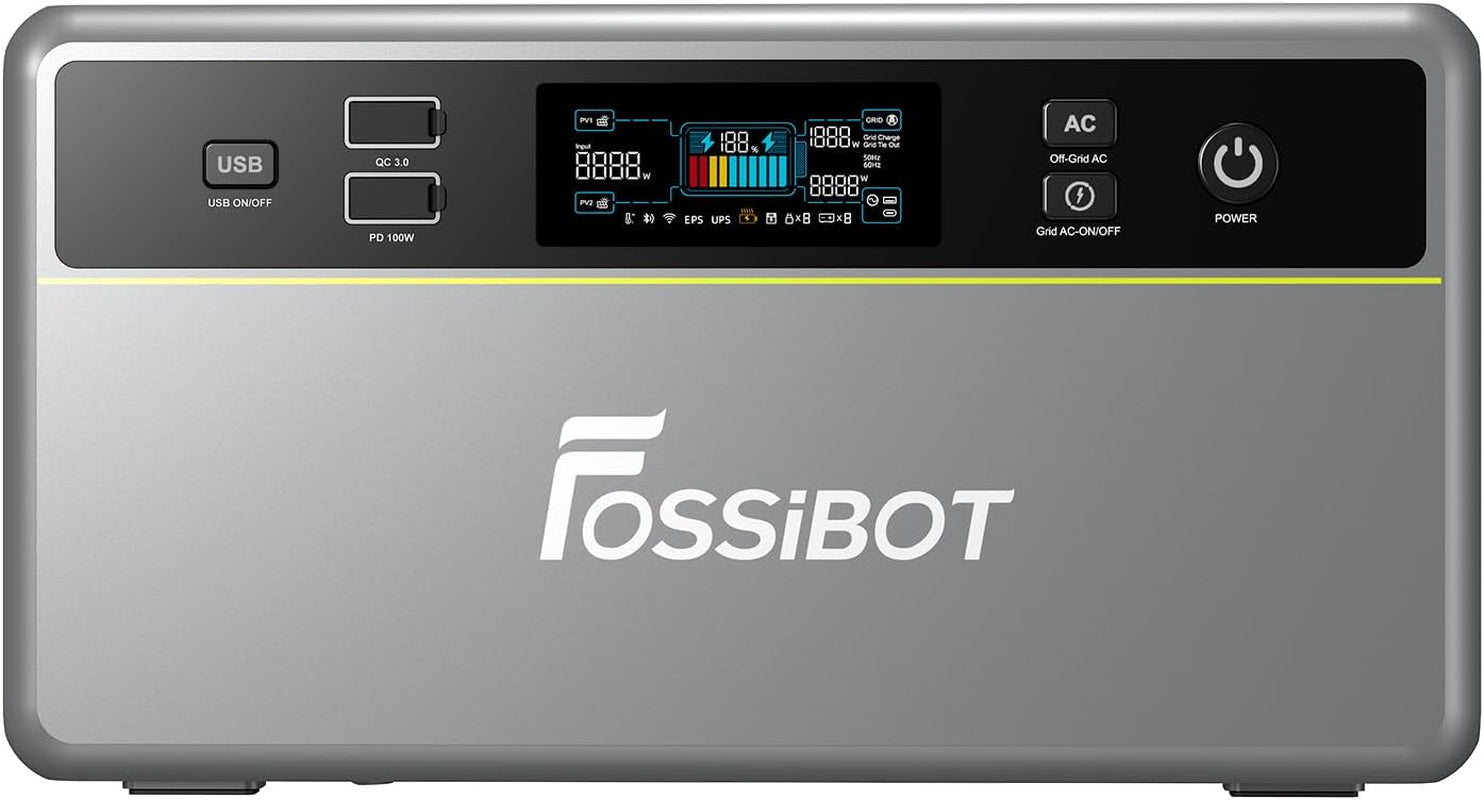 Fossibot FBP1200 Balkonkraftwerk Mit Speicher All-In-One, 1,98Kwh LFP Akku, MPPT 2000W Solareingang, 1200W AC, Mikroinverter, 6500 Ladezyklen, 125 Erweiterbarer Stromspeicher Powerstation, Plug&Play