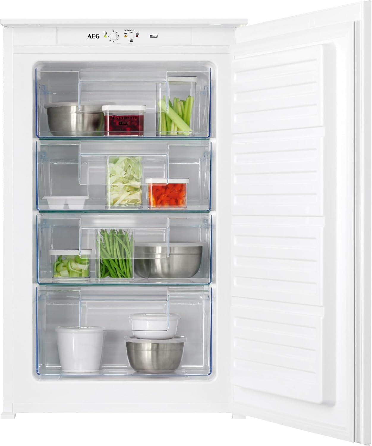 AEG Einbau-Gefrierschrank 88Cm, Serie 6000 Lowfrost: Weniger Eisbildung, 4-Sterne Gefrierraum 98L, Elektronische Steuerung, Schnell-Gefrier-Funktion, Temperaturalarm, Schlepptür-Technik, TAB6L88ES