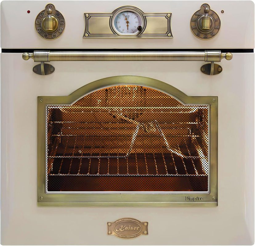Kaiser Empire EH 6355 Rot Exklusiver Nostalgie Backofen 60 Cm Autark • Selbstreinigender Elektrobackofen 67L • Einbau-Backofen Mit Drehspieß, Heißluft, Grill • Retro Design Mit Modern Technologie
