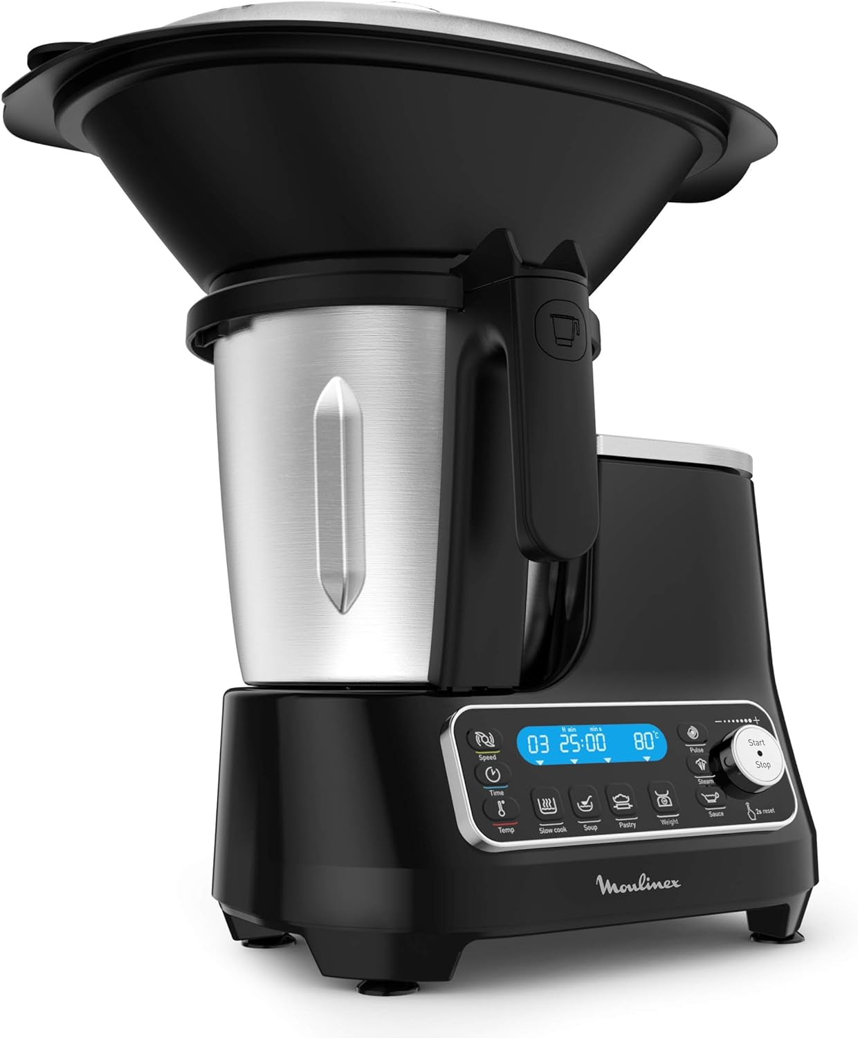 Moulinex HF4568 Clickchef Multifunktions-Küchenmaschine | 12 Geschwindigkeiten + Pulse | 5 Automatik-Programme + Manueller Modus | 3,6 L | Integrierte Waage | Dampfgaraufsatz + Rezeptbuch | Schwarz