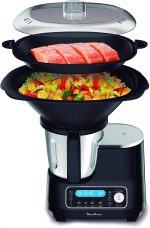 Moulinex HF4568 Clickchef Multifunktions-Küchenmaschine | 12 Geschwindigkeiten + Pulse | 5 Automatik-Programme + Manueller Modus | 3,6 L | Integrierte Waage | Dampfgaraufsatz + Rezeptbuch | Schwarz
