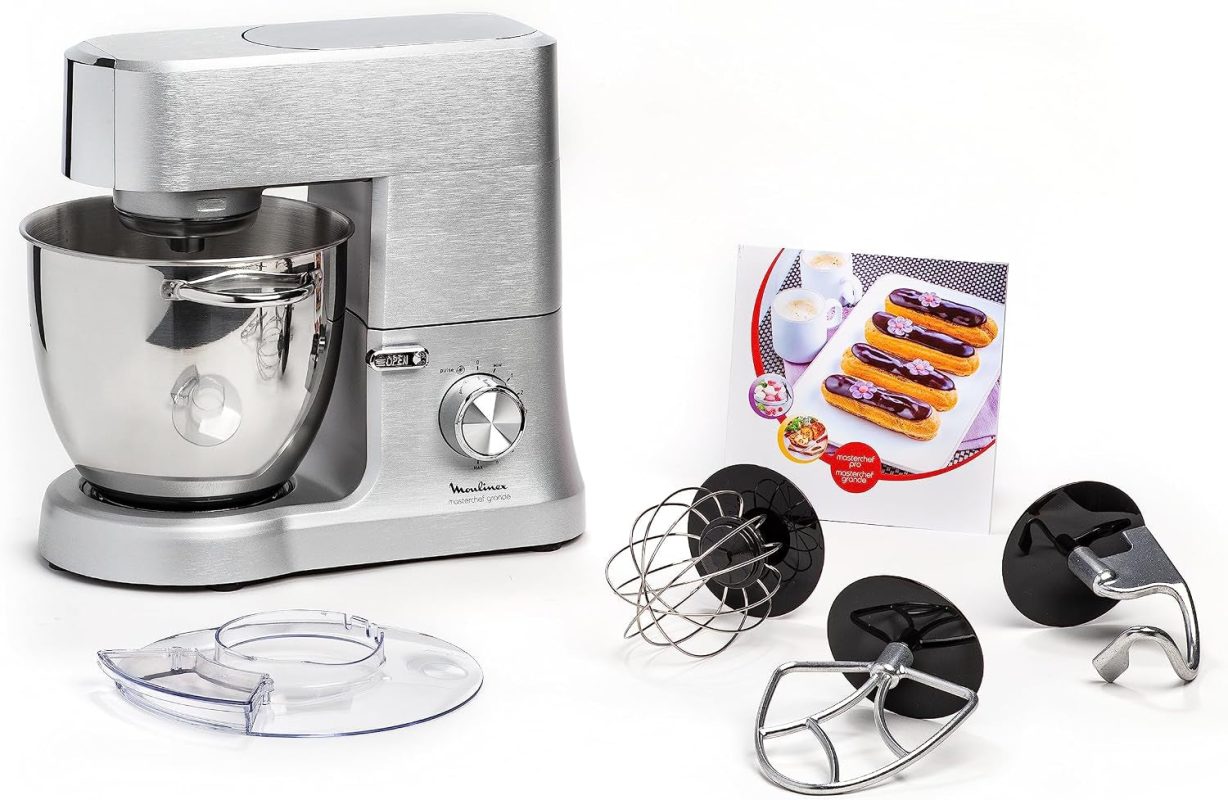Moulinex Masterchef QA810D Planetary Knetmaschine, 6,7 Liter, Küchenmaschine Mit Schneebesen, Schneebesen, Knethaken, 1500 W, 8 Geschwindigkeitsstufen