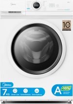 Midea MF10EW70BA10 Waschmaschine / 7Kg / 1400 U/Min/Eek A-10%/Inverter Quattro Motor/Dampffunktion/Grosse Trommel/Nachlegefunktion/Kindersicherung/Aquastop, Weiß
