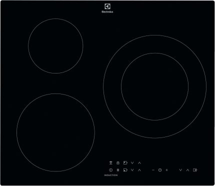 Electrolux LIT60336 Induktionskochfeld, Abgeschrägt, Extra Flach, 3 Zonen, Brückenfunktion, Automatische Schnellheizung, Anschluss Mit Kompatibler Dunstabzugshaube, Timer, Touch-Steuerung, Schwarz, 60