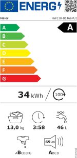 Haier Frontlader Waschmaschine 13Kg I G7 Serie I a -40%, Große Kapazität, Flüsterleiser Direktantrieb, Automatik- Und Expressprogramm, Vollwasserschutz, Hygiene-Technologien, Wi-Fi I HW130-B14667U1