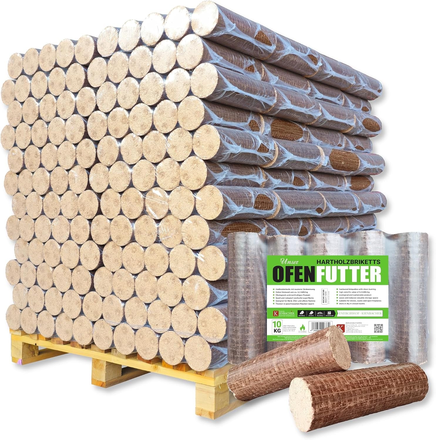 00afea184f497b2f98150b87d67b631b.jpg Energie Kienbacher Premium Nestro Hartholz-Briketts – Buche und/oder Eiche, runde Öko-Briketts ohne Zugloch (400 kg bis 1000 kg Großgebinde) - Image 1