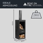 BENE ON FIRE „Delaware“ Outdoor-Kamin – 150 cm Gartenofen – Moderner Terrassenkamin aus pulverbeschichtetem Stahl – Mit integriertem Holzfach – Stilvolles Design für Terrasse & Garten - Image 6