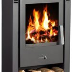 Balkan Energy Talon Kaminofen – 7 kW – Moderner Konvektionsofen – Graphitgrau – Mit Holzfach – Energieeffizienzklasse A – Ecodesign-konform