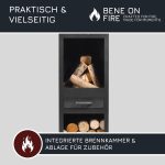 BENE ON FIRE „Delaware“ Outdoor-Kamin – 150 cm Gartenofen – Moderner Terrassenkamin aus pulverbeschichtetem Stahl – Mit integriertem Holzfach – Stilvolles Design für Terrasse & Garten - Image 4