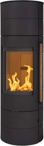H&M Germany EVO 3.0 XL Kaminofen – 7 kW – Moderner Rundkamin in Schwarz – Panorama-Sichtfenster – Energieeffizienzklasse A – Integriertes Holzfach – Optionale Wärmespeicherung