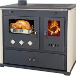 Prometey Practik Lux Holzofen – 9,5 kW – Mit Backofen (links) & Kochfeld – Beige – Autarke Heiz- & Kochlösung für Haus & Ferienhaus