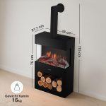 KAMINIO Henri Elektrokamin mit Kaminrohr – 1800W – 3D-Flammeneffekt & Fernbedienung – Stilvolle Heizlösung für Wohn- & Schlafzimmer – In Schwarz & Weiß erhältlich - Image 6
