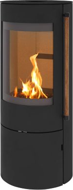 H&M Germany EVO 2.1 Kaminofen – 7 kW – Moderner Design-Kamin mit Panoramasicht – Integriertes Holzfach mit Tür – Energieeffizienzklasse A – Flexible Rauchrohr-Anschlüsse