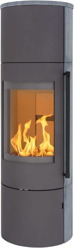 H&M Germany EVO 2.1 XL Kaminofen – 7 kW – Moderner Rundkamin mit Naturstein-Verkleidung – Titanium-Design – Integriertes Holzfach – Energieeffizienzklasse A - Image 2
