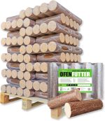 Energie Kienbacher Premium Nestro Hartholz-Briketts – 300 kg Palette (30 x 10 kg Säcke) – 100 % Buche & Eiche, runde Öko-Briketts ohne Zugloch