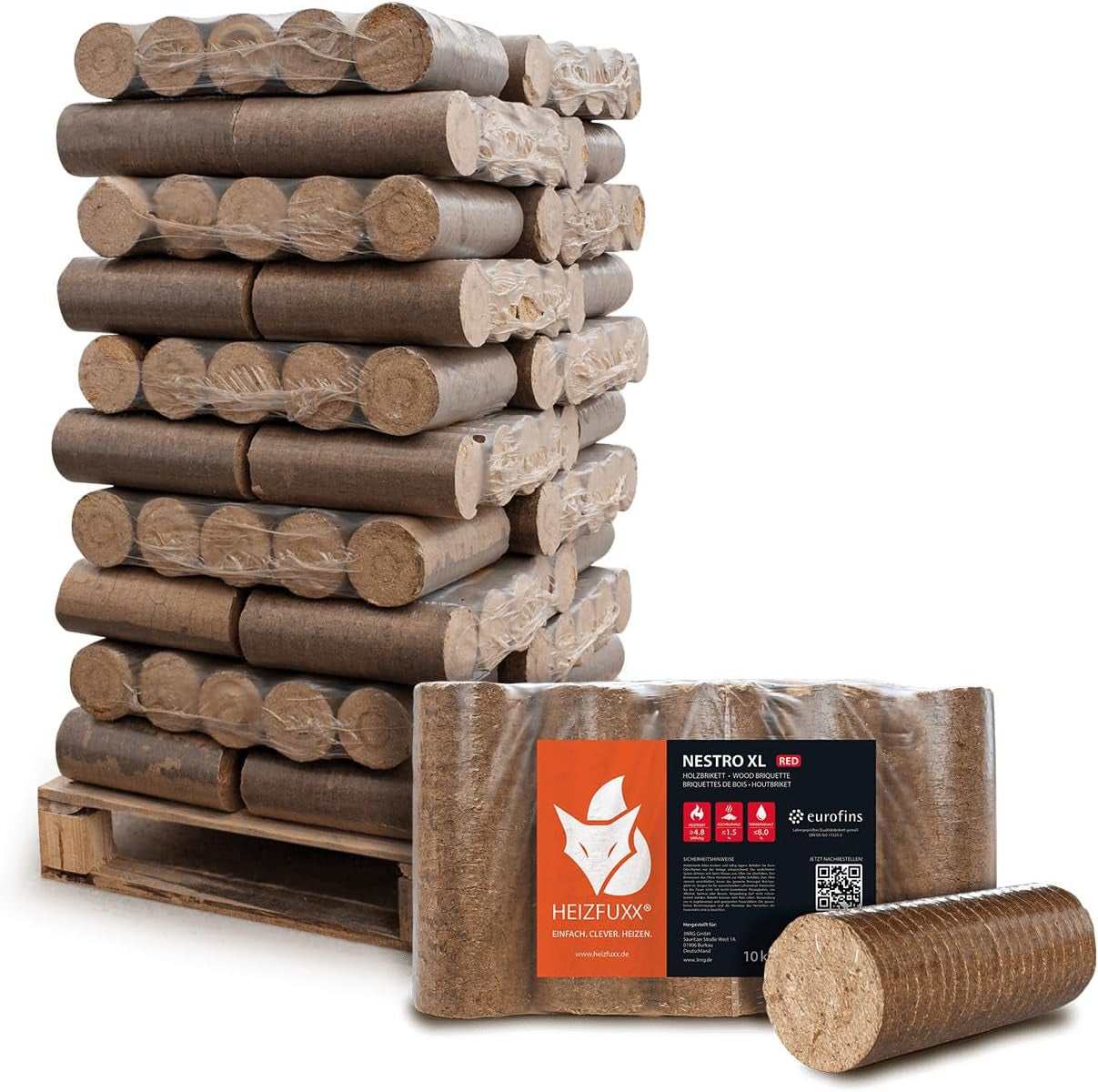 3020d395df7f254f1757685817e58a21.jpg HEIZFUXX Nestro XL Rote Hartholz-Briketts – 300 kg Palette (30 x 10 kg Packungen) – Premium-Briketts für Kamin, Ofen & Heizkessel – Hoher Heizwert & aschearm - Image 1
