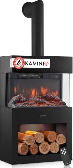 KAMINIO Henri Elektrokamin mit Kaminrohr – 1800W – 3D-Flammeneffekt & Fernbedienung – Stilvolle Heizlösung für Wohn- & Schlafzimmer – In Schwarz & Weiß erhältlich
